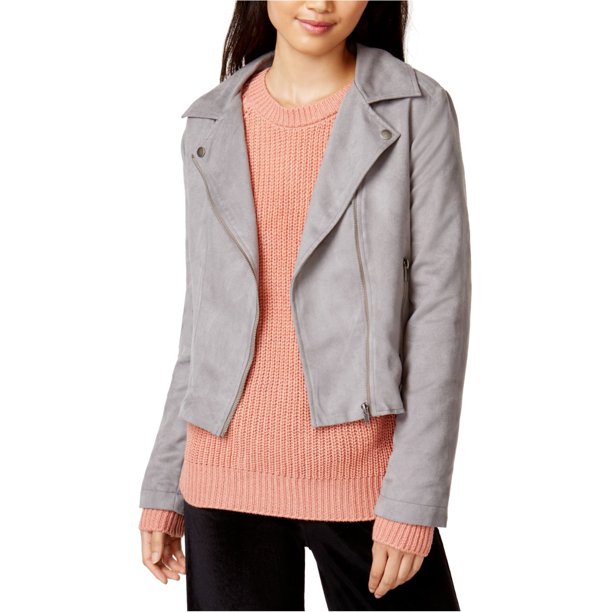Chaqueta de motociclista Jack para mujer de gamuza sintética, gris, pequeña
