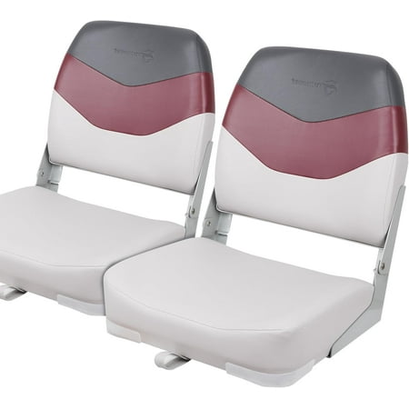 Seamander Low/High Back Boat Seat Folding Fishing Boat Seat 2 Packs (Light Grey/Red&Dark Grey)