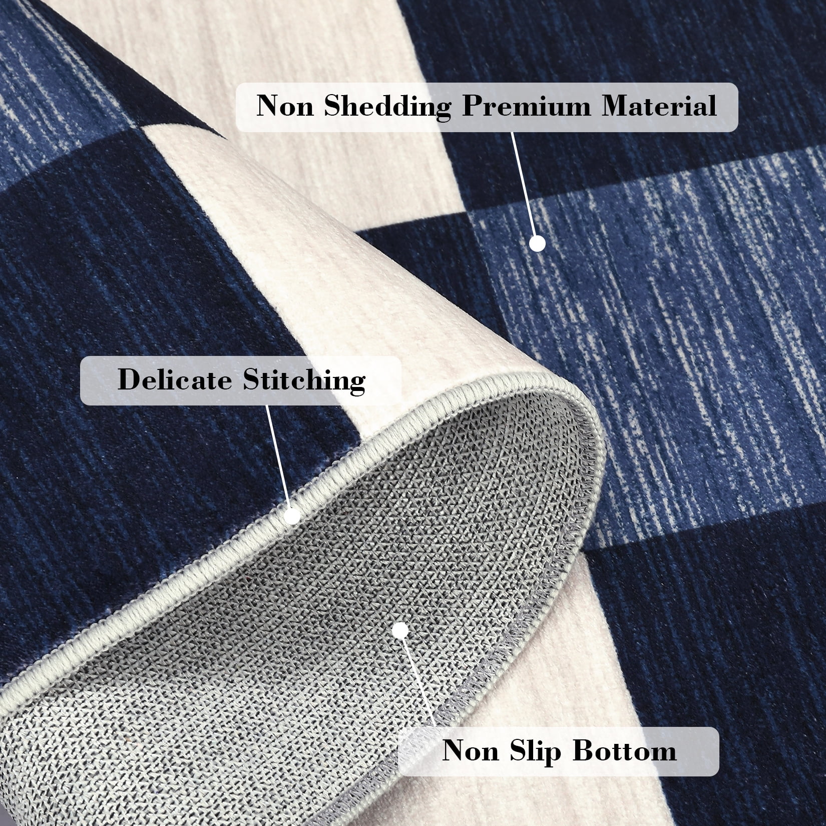 Garvee 8'x10' Living Room Rug Modern Geometric Rug Stain-Resistant Lightweight Rugs Plaid Rugs for Dining Room Home Office, Navy Blue