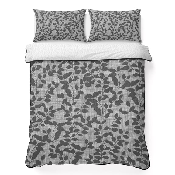 Quilt Sets Twin XL Size Branch Leaves Comforter Set Soft Bedspread Coverlet 3 Pieces Plant Grey Quilted Bedding Set with 2 Pillowcases Thin Comforter Bed Cover 68x98 Inch