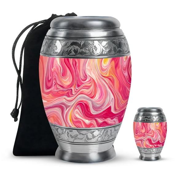 SABURIAL Pink Urn - Cremation Urn For Male & Female Ash - Decorative Urns For Adult Mom Ash - Small Keepsake For Adult Ashes Male - Combo 2 - Large 10 Inch & 3 Inch Small