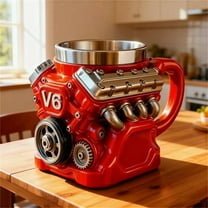 Retro V8 Engine Coffee Mug, V8 Engines Stainless Steel Cup, Personalized Double Wall Insulation Car Mug with Handle Perfect for Father's Day, Christmas, Husband, Mechanic, Car Enthusiast