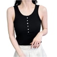 thumbnail image 3 of Rvasteizo Camisole Tops for Women Casual Button Front Sleeveless Round Neck Breathable Summer Ladies Daily Light Casual Tank Blouse, 3 of 5