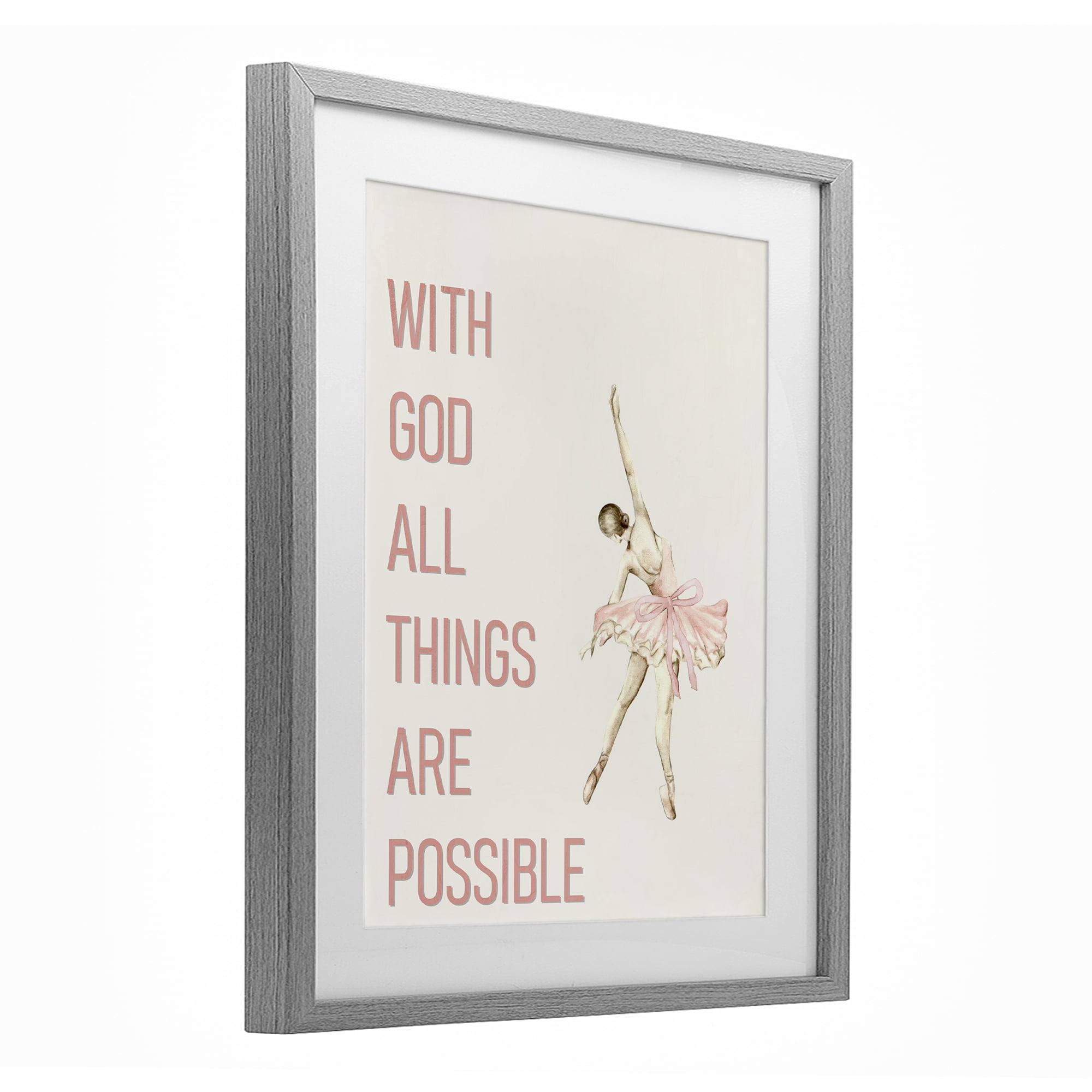 All Things Possible Ballerina Gray Framed Print Under Glass, design by Kim Allen