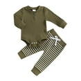 thumbnail image 5 of NIEWTR Newborn Infant Baby Boys Girls Fall Winter Clothes Ribbed Long Sleeve Romper Tops and Pants Outfits Set(B-Green,9-12 Months), 5 of 5