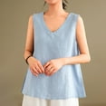 thumbnail image 3 of Ohufall Cotton Linen Tank Tops for Women Fashion Casual Solid Color V-Neck Blouses Tops Summer Comfy Relaxed Fit Sleeveless Beach Shirts, 3 of 7