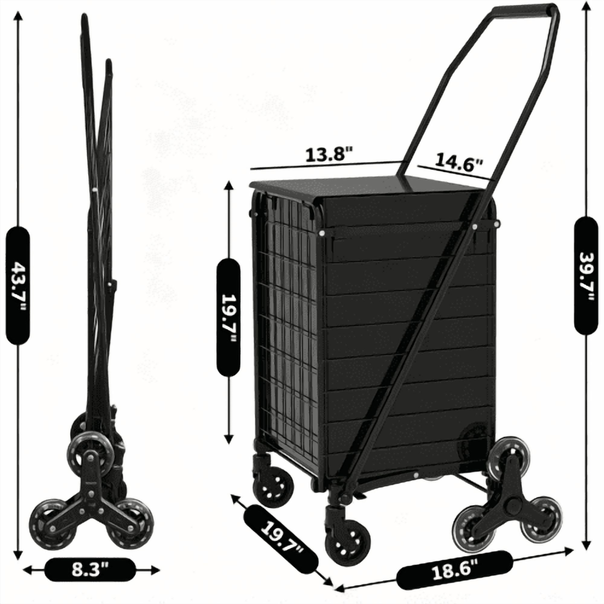 Stair Climbing Shopping Cart, Foldable Utility Cart with 360° Swivel Wheels, 120 lbs Capacity, 65L Storage for Groceries & Laundry