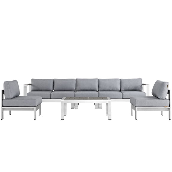 Ergode Shore 6 Piece Outdoor Patio Aluminum Sectional Sofa Set - Silver Gray