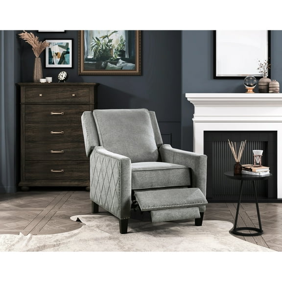 Modern Reclining Chair With Gray Fabric And Solid Wood Support Home Furniture Chair, Upholstery, Base, Removable Seat Back, 30" Depth