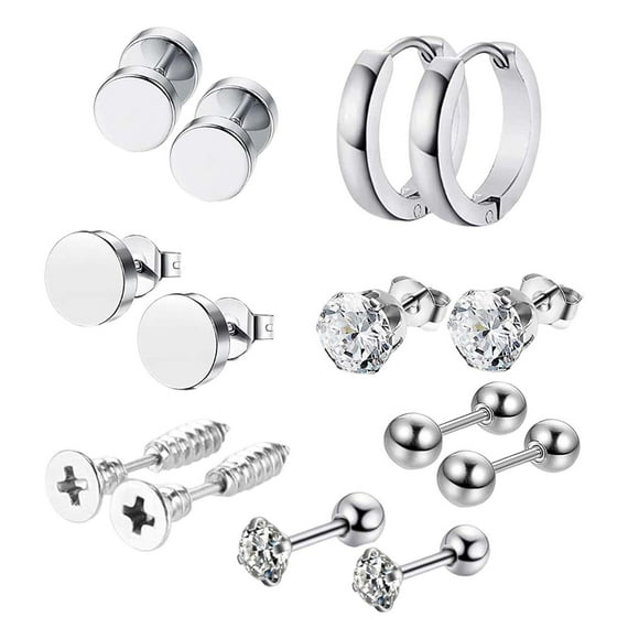 Juego de de 14 piezas, joyería de perforación múltiple, bola plana pequeña minimalista Plata de 6 mm Yuyangstore Aretes