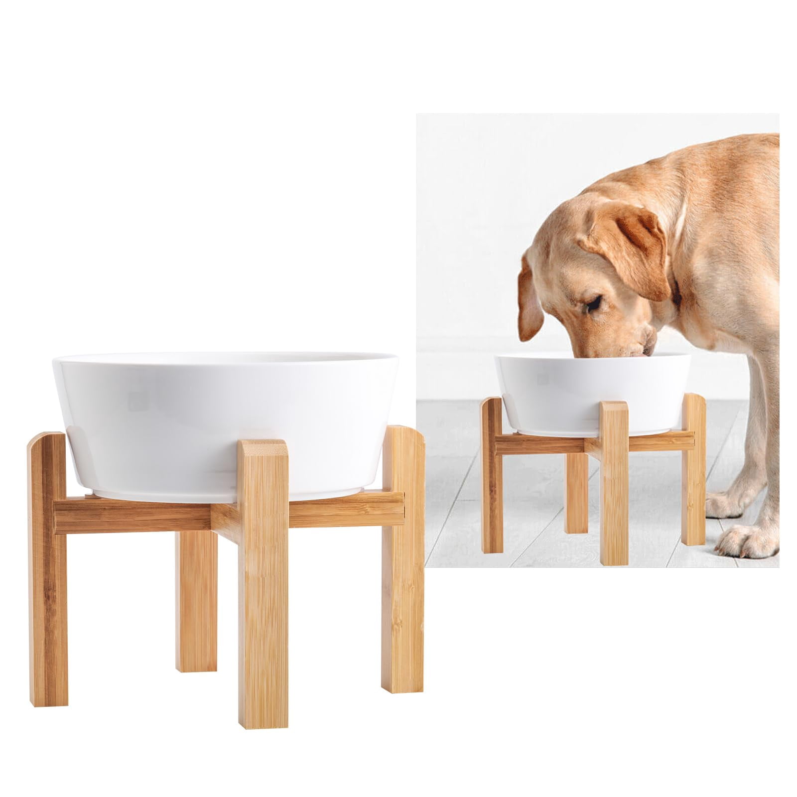 Elevated/Raised Dog Bowl Wood Stand for Medium Large Breed,7.67 in Wide Dog Food Water Dish Holder