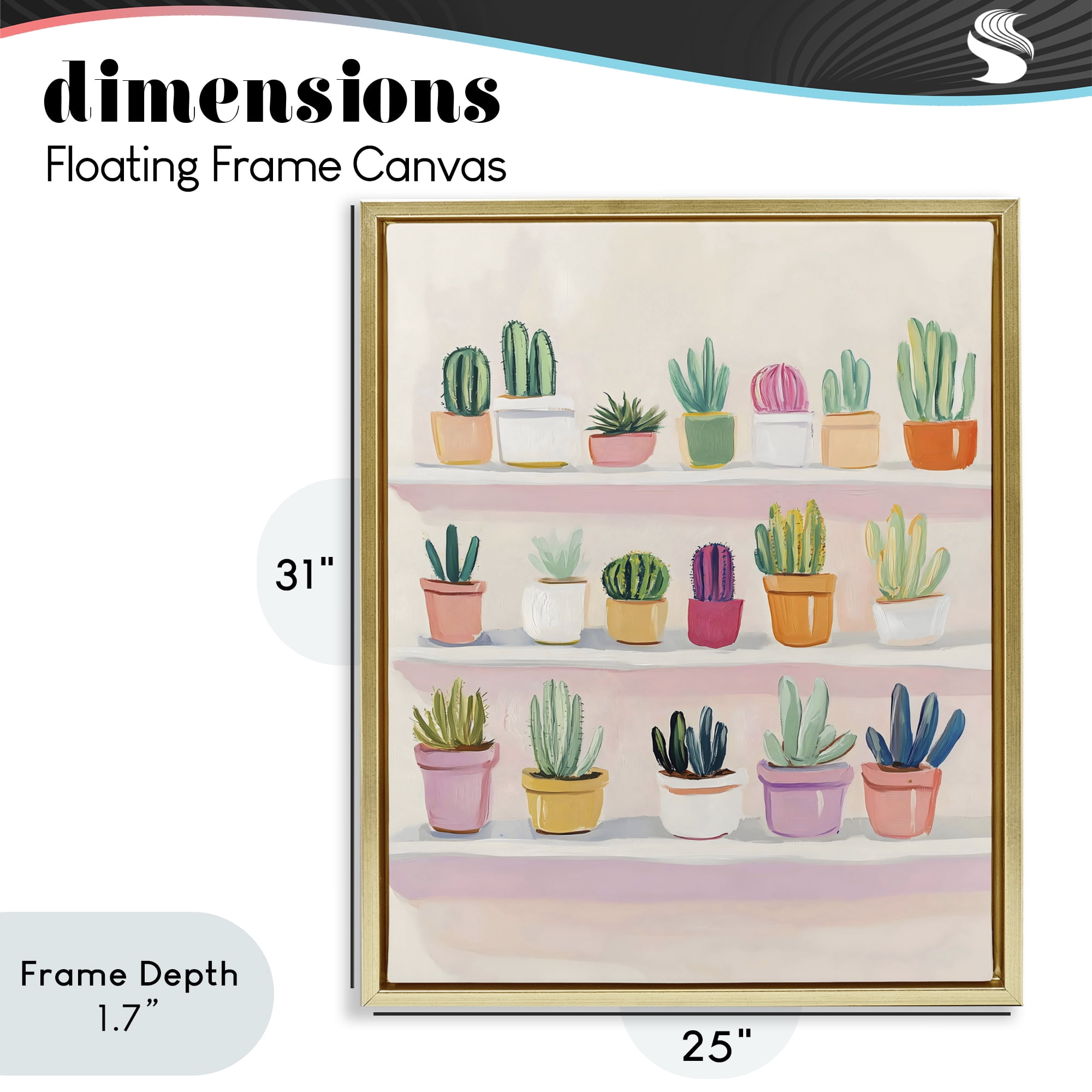 Stupell Industries Cactus Shelf Arrangement Gold Framed Floater Canvas Wall Art, design by The Prints Vibe
