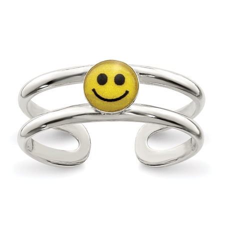 Auriga Fine Jewelry 925 Sterling Silver Yellow & Black Enameled Smiley Toe Ring for Women