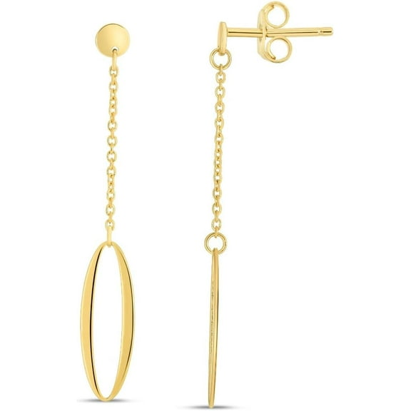 Floreo 14k Yellow Gold 38mm Polished Single Oval Drop on a Chain Earrings