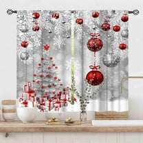 Christmas TRE Curtains for Living Room, Red Silver Xmas Merry Christmas Fir Twigs Ball New Year Winter Snow Holiday Party Decor Window Drapery for Bedroom Kitchen Bathroom Nursery Home, 55x39 Inch