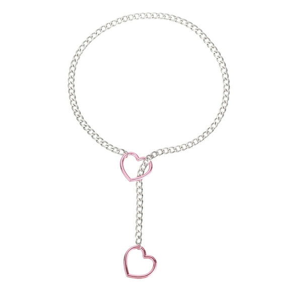 Uxcell Slip Chain Necklace, 23.6 Inches Cuban Adjustable Y Necklace with Heart O Ring Stainless Steel Chain Chokers for Women  Punk Gothic Jewelry, Steel/Pink