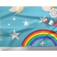 thumbnail image 2 of Soimoi Blue Cotton Jersey Fabric Rainbow & Unicorn Face Printed Fabric 1 Yard 58 Inch Wide, 2 of 3