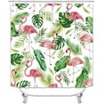 thumbnail image 2 of 4PCS Red Flamingo Shower Curtain Sets with Rugs, Waterproof White Fabric Shower Curtain, Tropical Green Palm Banana Monstera Leaves Plant Botanical Hawaii Modern Bathroom Decor, Flamingo Gifts, 2 of 7