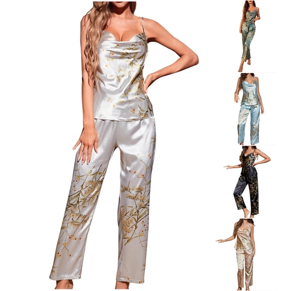 YHAJDS Womens Pajama Set Sleep Set for Women 2 Piece Sleeveless Tank Top And Lounge Pants Loungewear