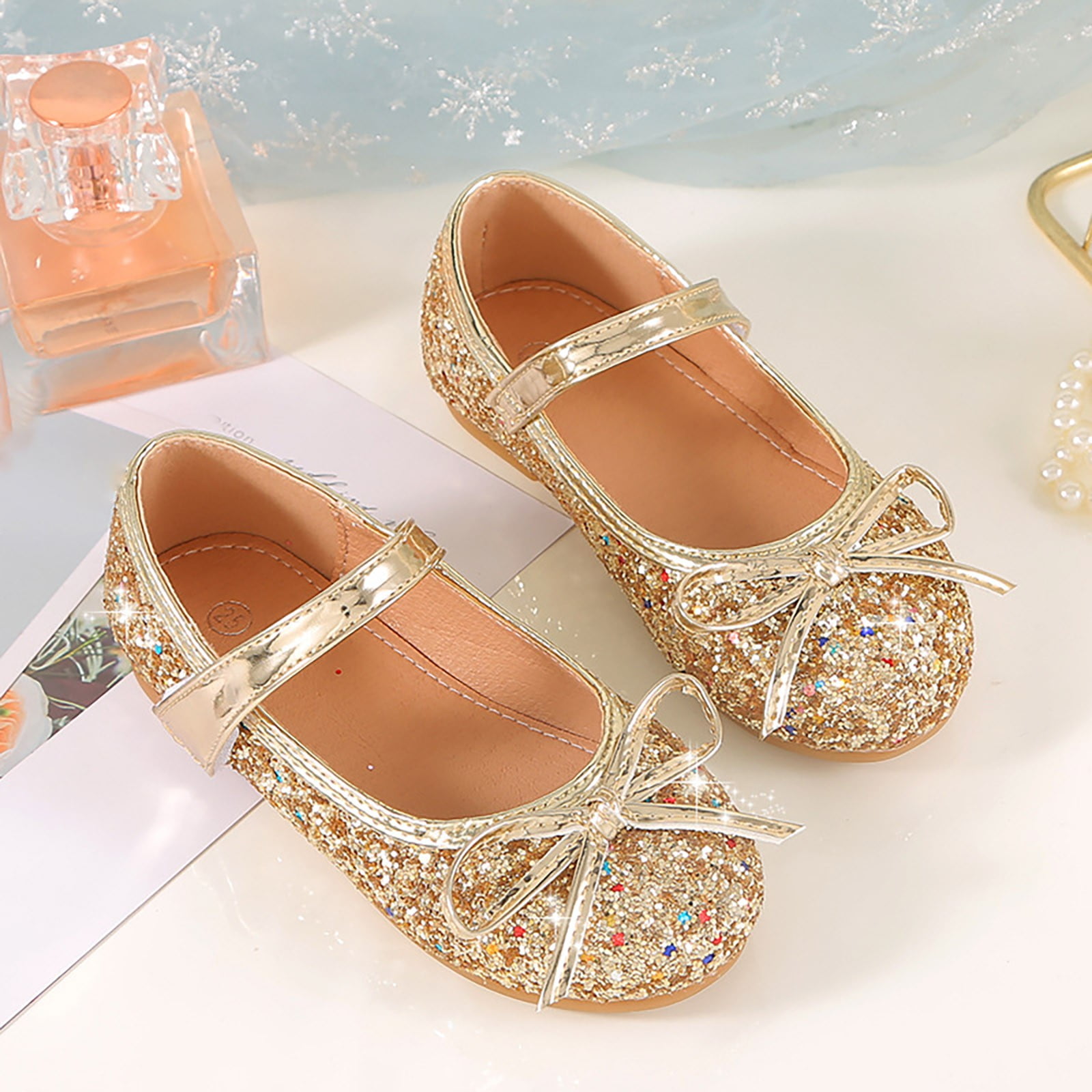 nsendm Girls Sandal Little Kid Jelly Baby Shoes Children s Girls Wedding Shoes Flower Child Shoes Sequins Fine Glitter Bow Girl Little Girl Slides Gold 12 Little Child Walmart