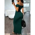 thumbnail image 5 of Womens Dark Green Off-Shoulder Short Sleeve Fitted Bodycon Long Dress, 5 of 5