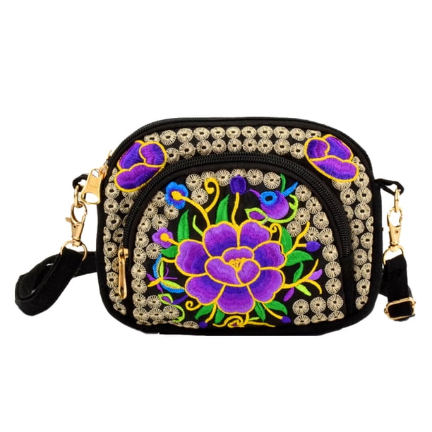 Bolso de mujer bordado pequeño bolso de hombro diseño especial artículo de moda bolsa usable bolsas con cremallera almacenamiento de Bolsas de mensajero y de hombro Pequeña peonía morada Minnieouse AP016752-06