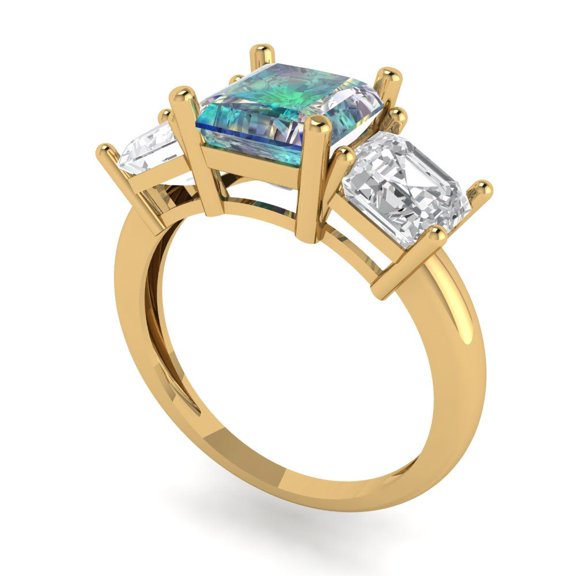 4.0ct square emerald cut blue moissanite 18k yellow gold 3 stone Bridal Wedding Engagement Promise Anniversary Ring for Women size 3.75