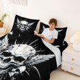 thumbnail image 3 of Homewish Gothic Halloween Skull Bed Sheets,3D Skeleton Pattern Full Size Sheets,Black White,4pcs,1 Flat Sheet,1 Fitted Sheet and 2 Pillowcases, 3 of 6