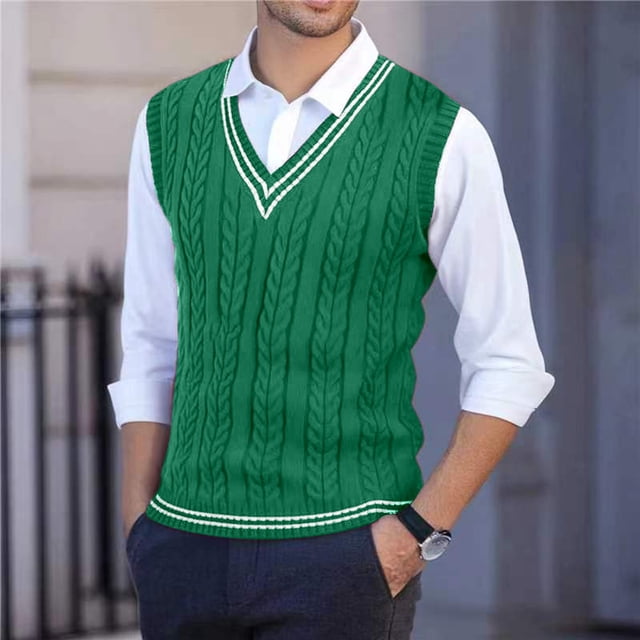 Gilet en Tricot Ajusté pour Hommes Sans Manches Col Rond Léger Extensible Doux pour l'Hiver et Confort Décontracté