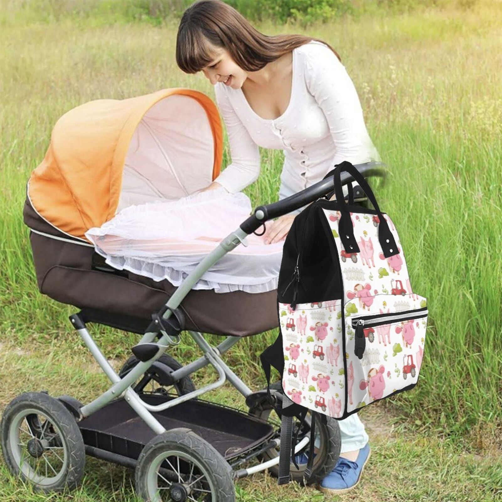 Xecao Cow And Pig print Large Capacity Nappy Bag is a multi-functional waterproof travel backpack, perfect as a nursing bag or mummy backpack for women
