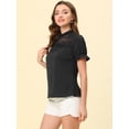 thumbnail image 3 of INSPIRE CHIC Blusa informal de verano con manga abullonada y cuello levantado con panel de encaje en la parte superior de gasa para mujer Negro S, 3 of 5