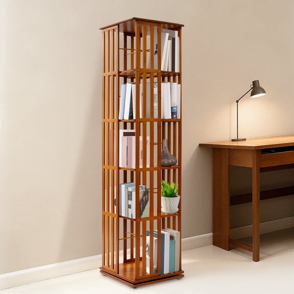 Rotating Bookshelf,5-Tier Rotating Bookcase, Floor Standing Book Storage Display Rack, Revolving Bookcase, Corner Bookshelf for Small Space, Bedroom, Study Room,Office