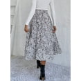 thumbnail image 3 of Gartered High Waist Floral Print Midi Skirt Below Knee Length, 3 of 3