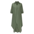thumbnail image 4 of Dresses for Women 2023 Summer Fashion Spring/ V-neck 3/4 Sleeve Cotton Linen Maxi Long Dress for Wedding Guest Graduation on Clearance, 4 of 6