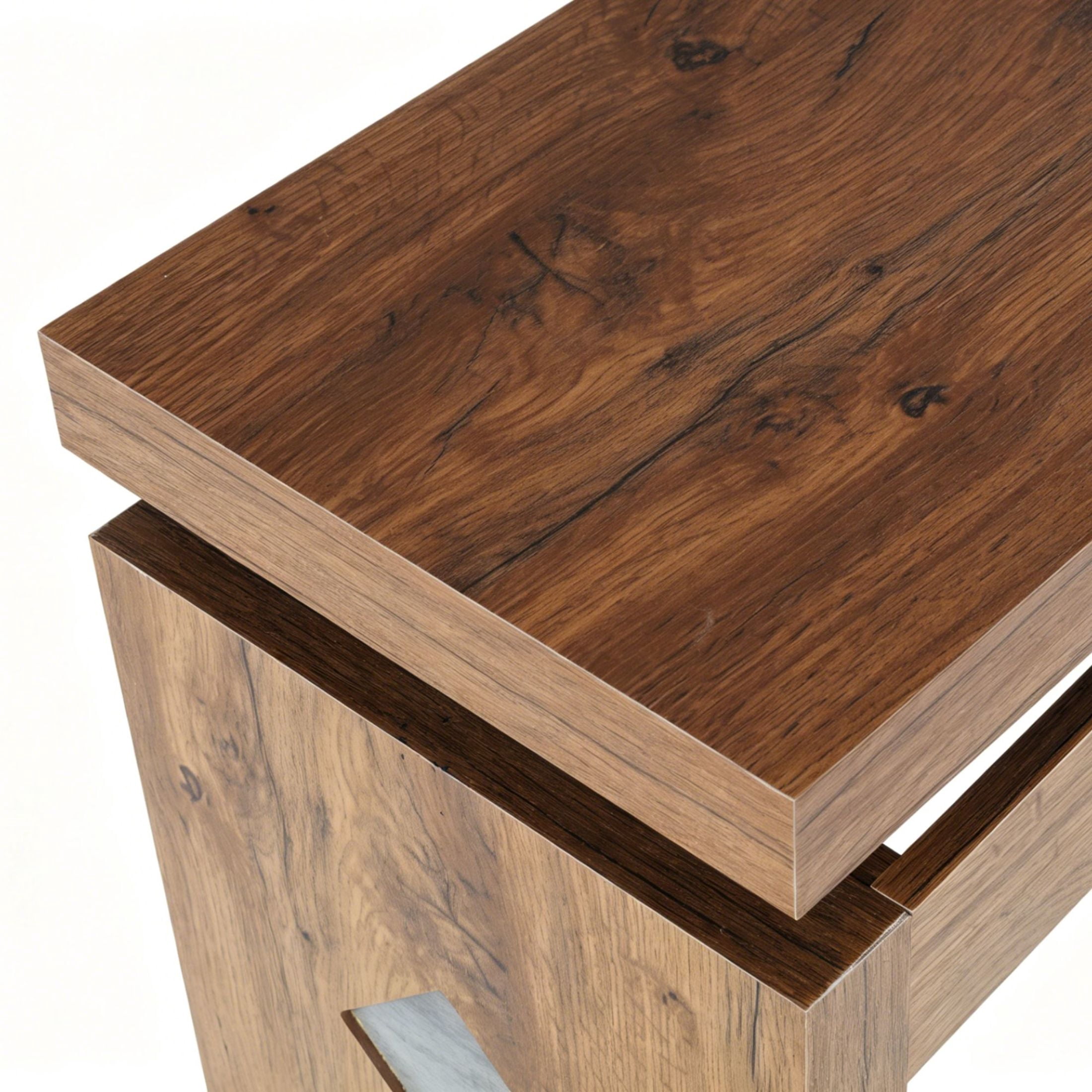 GDF Studio 62.2" Modern Console Table with Curved Apron & Geometric Inlay, Narrow Entryway Design, Walnut