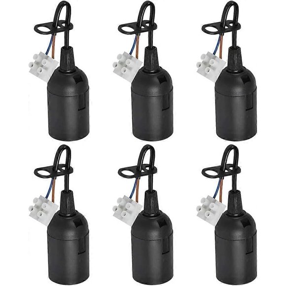 E27 Replacement socket 2A 250V Lamp socket with cable (max. 60W) Black renovation socket Site socket - 6 pieces