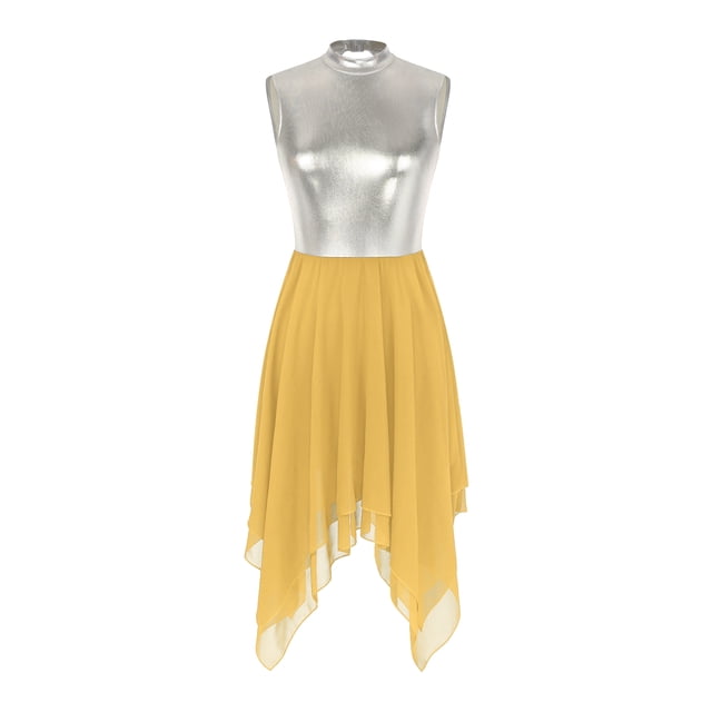 YiZYiF Costume de Danse Lyrique Ourlet Asymétrique Contrasté Robe Tunique Jaune 2 3TG