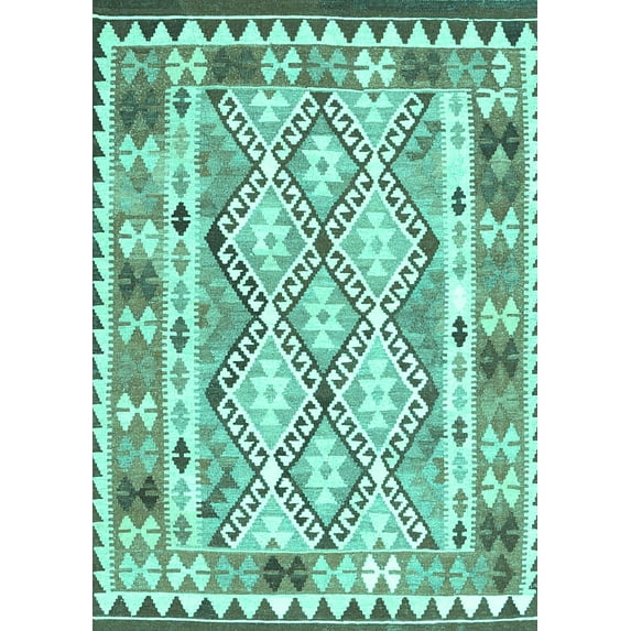 Ahgly Company Machine Washable Indoor Rectangle Southwestern Turquoise Blue Country Area Rugs, 6' x 9'