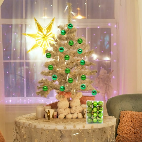 Shatterproof Green Christmas Ball Ornaments - 24-Pack Plastic Hanging Pendants, for Holiday Tree & Home Decor, Sparkling Baubles Set