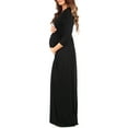 thumbnail image 3 of Mother Bee Maternity V-Neck 3/4 Sleeve Ruched Waist Dress, 3 of 4
