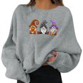 thumbnail image 2 of Women's Casual Crew Neck Sweatshirt Halloween Three Pumpkin Broom Graphic Pullover Vintage Streetwear Top Fall Winter Oversized Sweatshirts Grey M, 2 of 6
