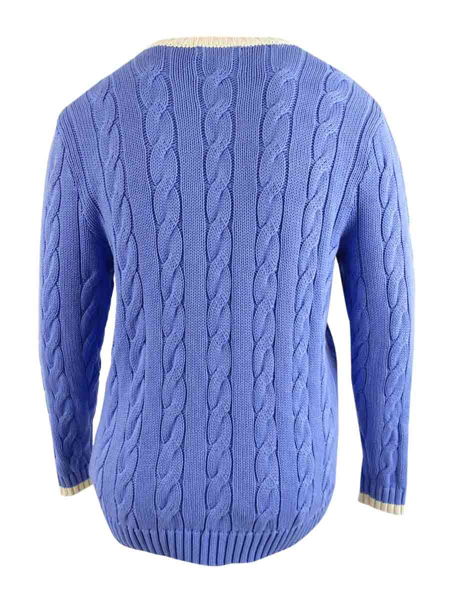 Lauren Ralph Lauren Women's Plus Monogram Cable-Knit Sweater (3X, Blue  Loch) 
