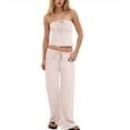 thumbnail image 5 of vigerkar Womens Y2k 2 Piece Outfit Strapless Crop Tube Top and Wide Leg Pant Matching Sets Loungewear Holiday Beach Outfit 2025 Pink, M, 5 of 9