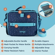 Bentgo Kids Lunch Bag - Double-Insulated, Reusable Lunch Bag for Kids 3+ with Adjustable Strap; Holds Lunch Box/Water Bottle/Snacks; Easy-Clean, Water-Resistant & Pockets (Confetti - Abyss Blue)