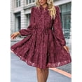 thumbnail image 2 of Womens Long Sleeve Fall Dresses 2025 Button Up Waist with Belt A-Line Mini Dress Casual Fall Winter Dress Wine Red S, 2 of 8