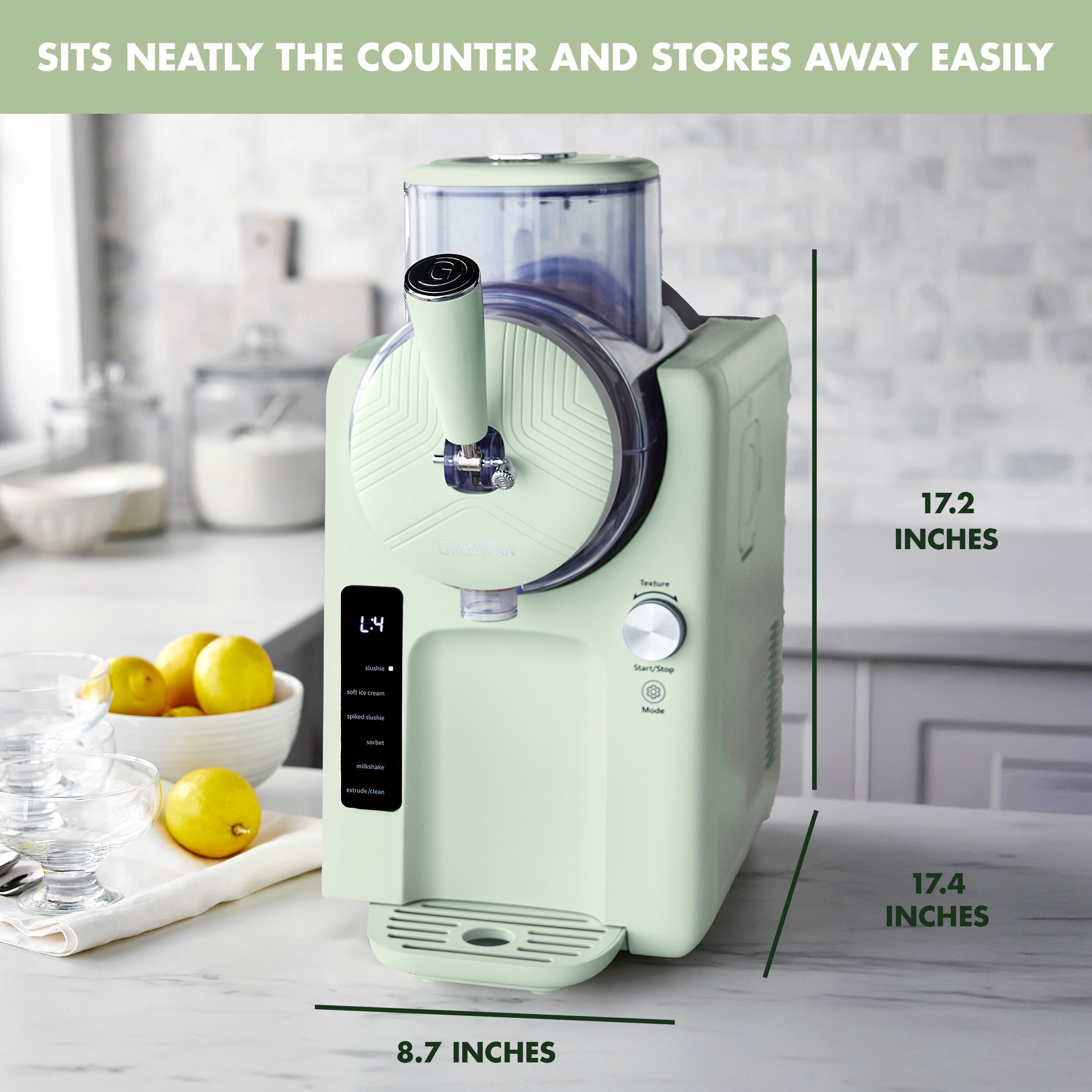 GreenPan Frost 6 Mode, Ice Cream, Frozen Drink & Milkshake Maker, No Freezer Needed, Easy Clean Parts, Green