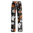 thumbnail image 4 of Halloween Pajama Pants Women Baggy Drawstring High Waist Pajamas Pumpkin Print Graphic Straight Leg Yoga Loungewear Bottoms, 4 of 5