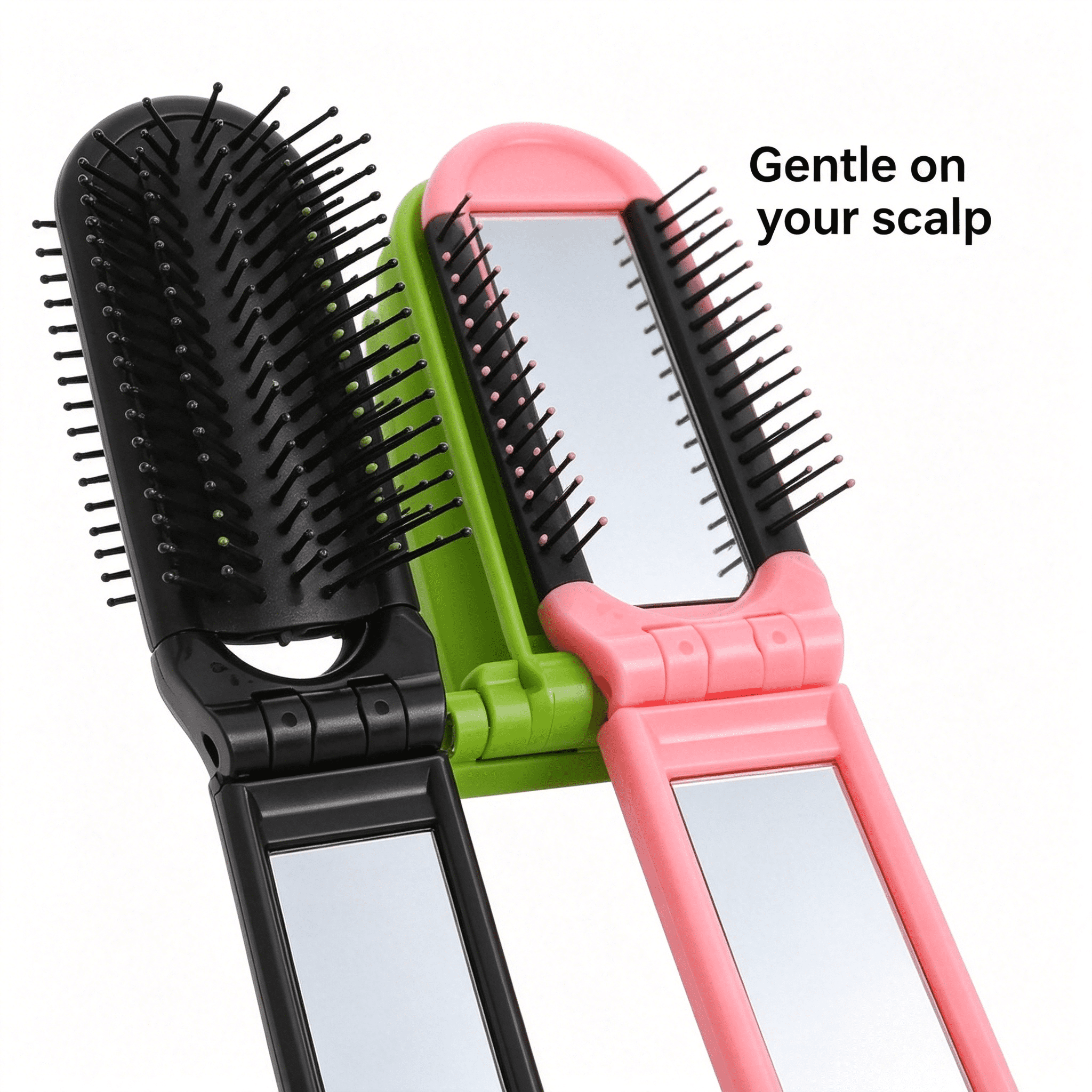 ACDANC 2026 New Folding Hair Brush with Mirror in Assorted Colors for Travel Synthetic Material 4Pcs Portable Mini for Home, Travel, Office