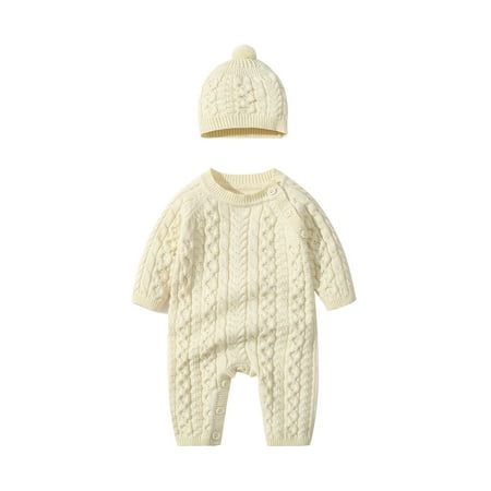 

Toddler Baby Girls Boys Solid Spring Winter Long Sleeve Button Thick Knit Sweater Romper Jumpsuit Clothes