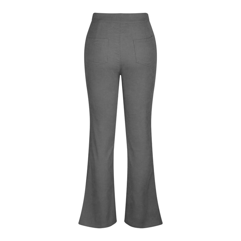 XFLWAM Women's High Waist Flare Pants Casual Wide Leg Bell Bottom Leggings  Solid Color Plus Size Long Trousers with Pockets Gray XXL